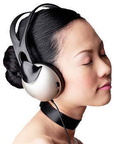 asian woman with headphones